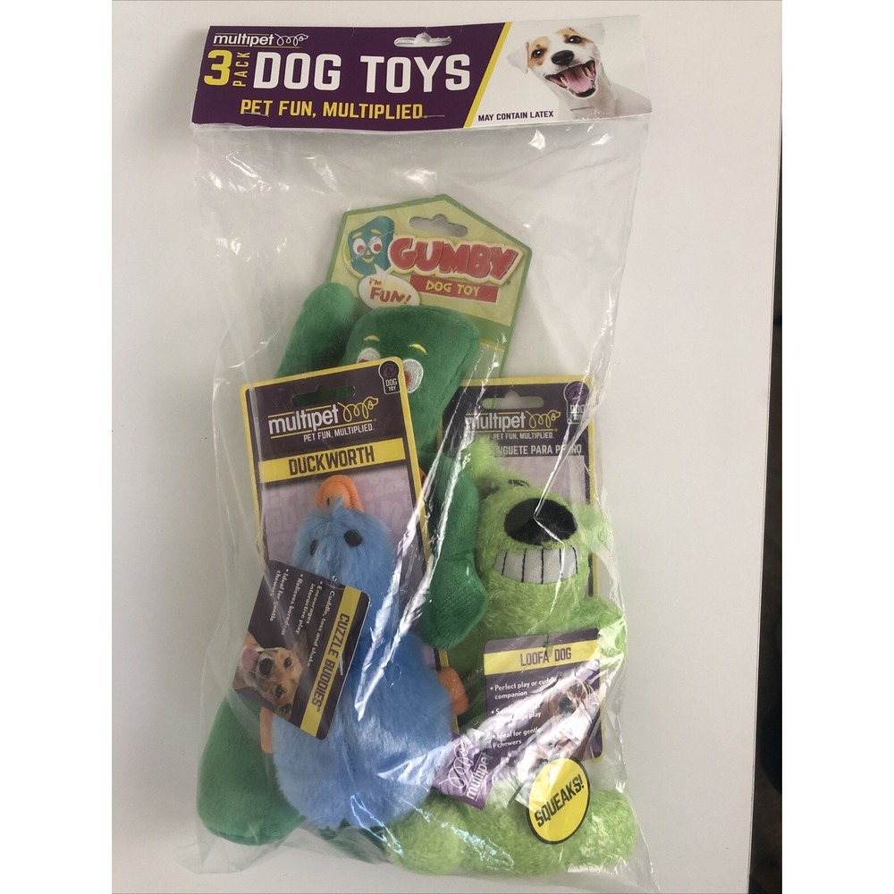 Multipet Assorted 3 Pack Dog Toys Gumby Duckworth & Lufa Dog